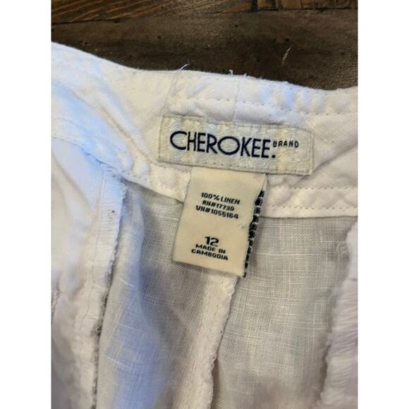 Cherokee 100% linen Pants Women 12 Neutral Beach Resort Vacation Trip Spring - Picture 2 of 9